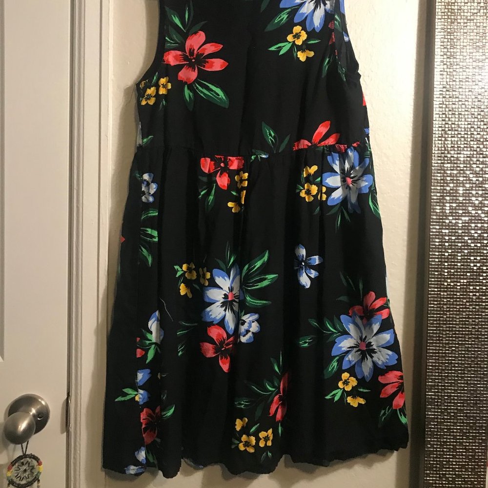 Little Black Dress with Flowers Lace up